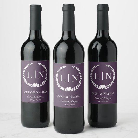 Étiquette Pour Bouteilles De Vin Initiales de Monogramme violet à vin riche moderne (Bouteilles)