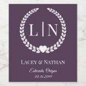 Étiquette Pour Bouteilles De Vin Initiales de Monogramme violet à vin riche moderne (Étiquettes simples)