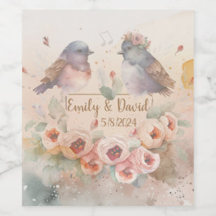 Étiquette Pour Bouteilles De Vin Inséparables aquarelle avec roses pour mariage