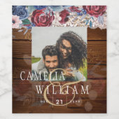 Étiquette Pour Bouteilles De Vin Intemporel Rustique Bleu Bourgogne Floral Mariage  (Étiquettes simples)