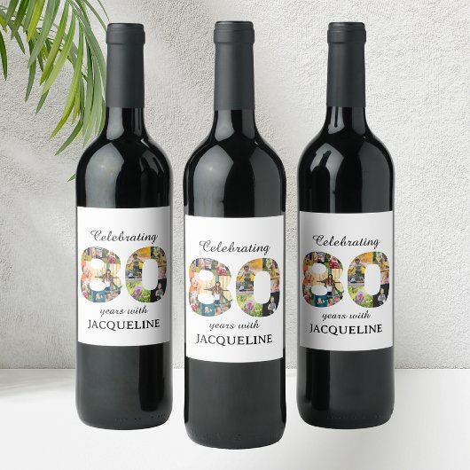 Étiquette Pour Bouteilles De Vin Invitation Modèle photo du 80e anniversaire