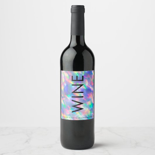 Étiquette Pour Bouteilles De Vin Iridescente Ultra Moderne Mariage Monogramme (Devant)