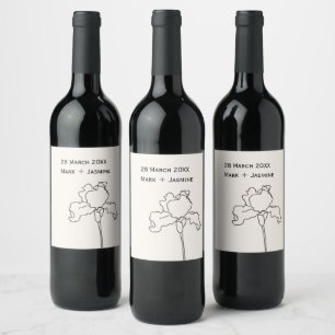Étiquette Pour Bouteilles De Vin Iris fleur personnalisation nom et date mariage