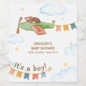 Étiquette Pour Bouteilles De Vin It's A Boy Bear Airplane Sky Baby Shower  (Étiquettes simples)