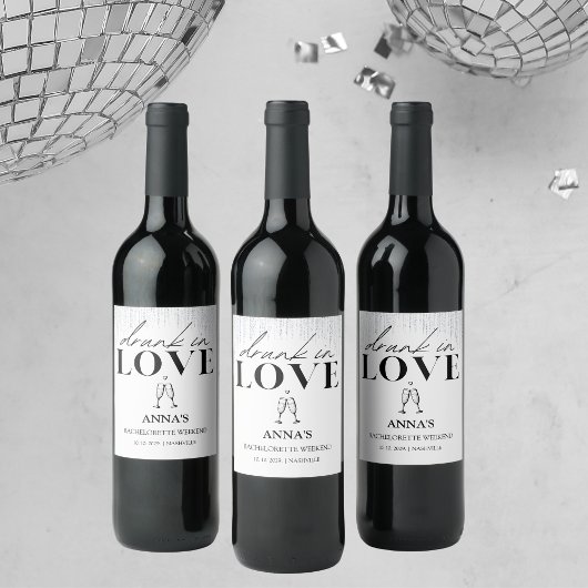 Étiquette Pour Bouteilles De Vin Ivre d'amour Paillettes Enterrement de vie de jeun