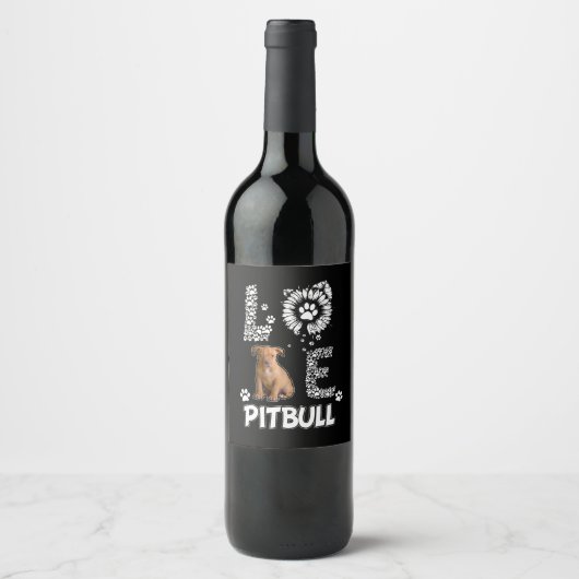Étiquette Pour Bouteilles De Vin J'aime les chiens Pitbull (Devant)