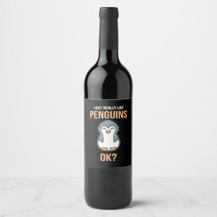 Étiquette Pour Bouteilles De Vin J'Aime Vraiment Penguin