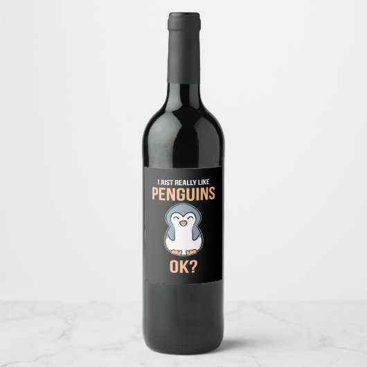 Étiquette Pour Bouteilles De Vin J'Aime Vraiment Penguin (Devant)
