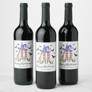 Étiquette Pour Bouteilles De Vin Jambes de sorcière d'Halloween et Casquette