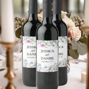 Étiquette Pour Bouteilles De Vin Jardin de fleurs sauvages Mariage floral joli
