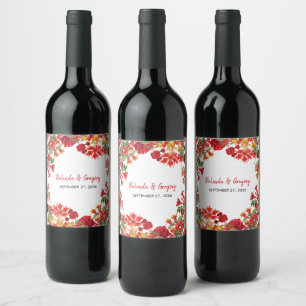 Étiquette Pour Bouteilles De Vin Jardin Floral Rouge Mariage de fleurs botaniques