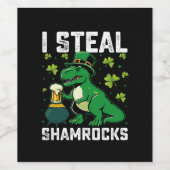 Étiquette Pour Bouteilles De Vin Je vole des Shamrocks à Rex Dinosaur St Patrick's (Étiquettes simples)