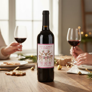 Étiquette Pour Bouteilles De Vin Jingle et Mingle de rennes de Noël personnalisés