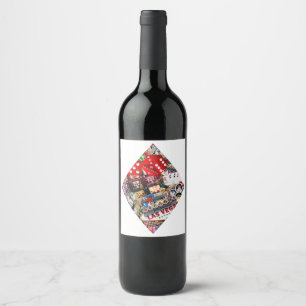 Étiquette Pour Bouteilles De Vin Joie des Joueurs - Collage d'Icônes de Las Vegas