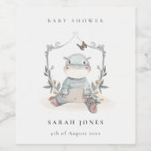 Étiquette Pour Bouteilles De Vin Joli Baby shower Jaune bébé Hippo Foliage (Étiquettes simples)