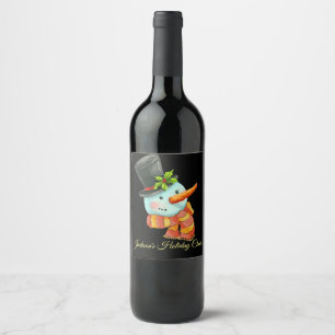 Étiquette Pour Bouteilles De Vin Joli bonhomme de neige avec chapeau supérieur Noël