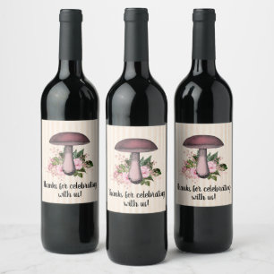 Étiquette Pour Bouteilles De Vin Joli champignon vintage et floral personnalisé 