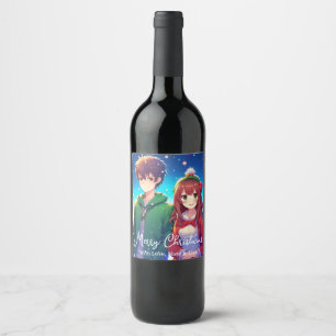 Étiquette Pour Bouteilles De Vin Joli couple d'anime Joyeux Noël