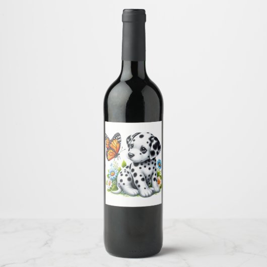 Étiquette Pour Bouteilles De Vin Joli(e) ami(e) dalmate/papillon (Devant)