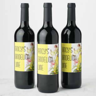 Étiquette Pour Bouteilles De Vin Joli Lady jardin fleurs papillon Dandelion