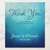 Étiquette Pour Bouteilles De Vin Joli Mariage Abstrait Mandala bleu (Étiquettes simples)