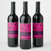 Étiquette Pour Bouteilles De Vin Joli monogramme rose roses (Bouteilles)