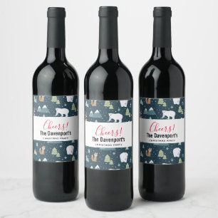 Étiquette Pour Bouteilles De Vin Joli Noël Animaux d'hiver Motif rustique