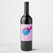 Étiquette Pour Bouteilles De Vin Joli oiseau rose et bleu (Devant)