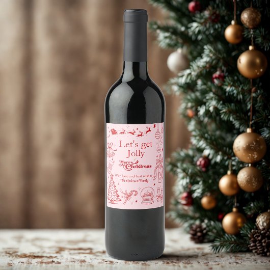 Étiquette Pour Bouteilles De Vin Joli rose noël doodé texte personnalisé