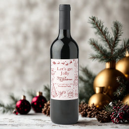 Étiquette Pour Bouteilles De Vin Joli rouge noël doodé bidon texte personnalisé