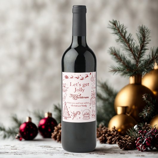 Étiquette Pour Bouteilles De Vin Joli rouge noël doodé bidon texte personnalisé