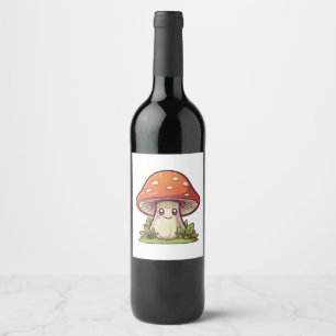 Étiquette Pour Bouteilles De Vin Joli style kawaii, Cueillette de champignons