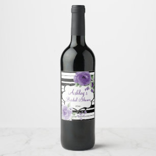 Étiquette Pour Bouteilles De Vin Joli violet Roses et rayures