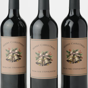 Étiquette Pour Bouteilles De Vin Jolie Bow de Noël Cloches de Noël Nom personnalisé