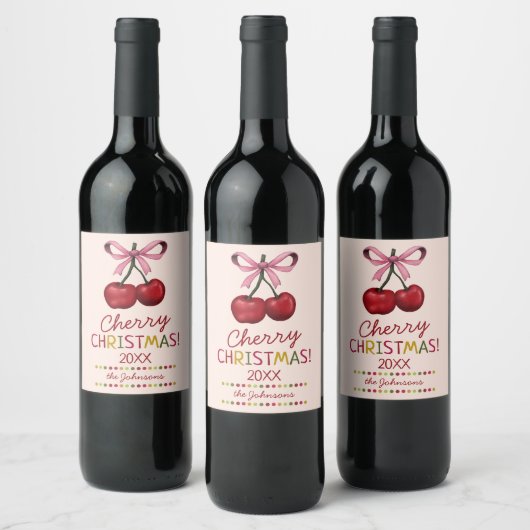 Étiquette Pour Bouteilles De Vin Jolie Bow rose et Sweet Red Cherry Noël (Bouteilles)