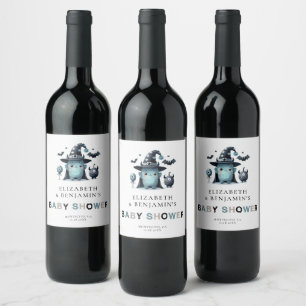 Étiquette Pour Bouteilles De Vin Jolie Fête de Bébé Monstre Automne Halloween Bleue