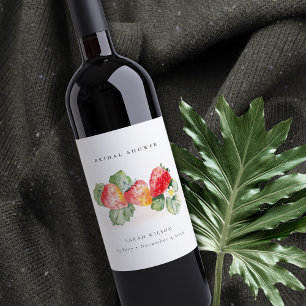 Étiquette Pour Bouteilles De Vin Jolie Feuille de Fraisier Rouge Mariage