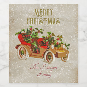Étiquette Pour Bouteilles De Vin Jolie voiture Vintage de Noël avec Kraft Holly Bei