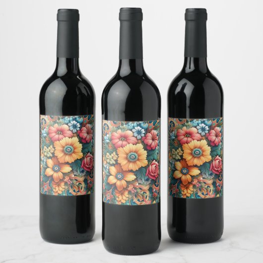 Étiquette Pour Bouteilles De Vin Jolies fleurs (Bouteilles)