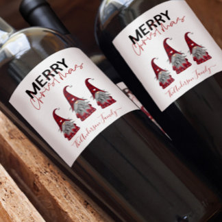 Étiquette Pour Bouteilles De Vin Jolis lutins rustiques Joyeux Noël nom de famille