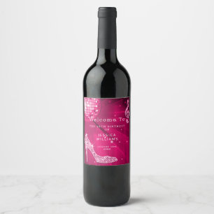 Étiquette Pour Bouteilles De Vin Jolis talons à paillettes rose Boule à facettes An