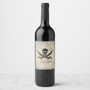 Étiquette Pour Bouteilles De Vin Jolly roger et nom sur la carte Vintage
