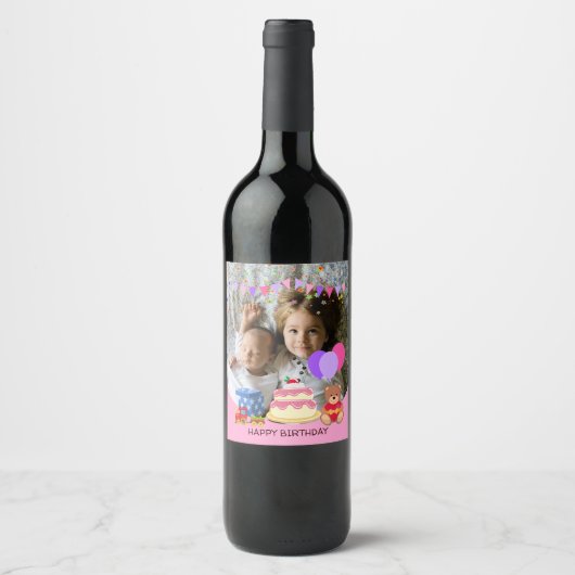 Étiquette Pour Bouteilles De Vin Jouets pour enfants roses mignonette Fête d'annive (Devant)