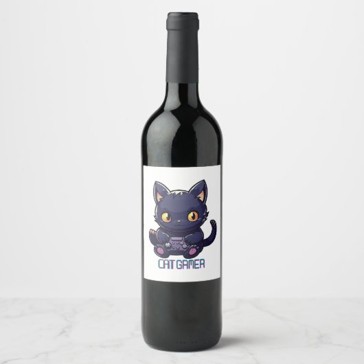 Étiquette Pour Bouteilles De Vin Joueur Chat (Devant)