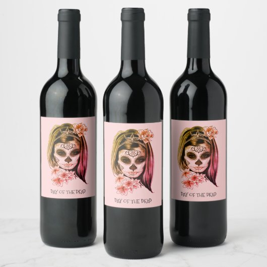 Étiquette Pour Bouteilles De Vin Jour De La Catrina Morte Skeleton Face Party (Bouteilles)