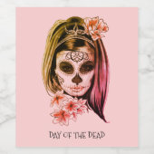 Étiquette Pour Bouteilles De Vin Jour De La Catrina Morte Skeleton Face Party (Étiquettes simples)