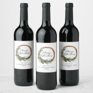 Étiquette Pour Bouteilles De Vin Jour férié de la couronne de feuillage minimal mod