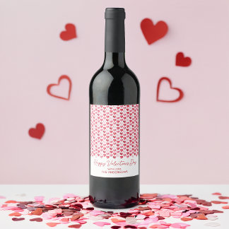Étiquette Pour Bouteilles De Vin Journée de la Saint-Valentin cœurs aquarelle rouge