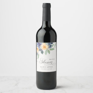 Étiquette Pour Bouteilles De Vin Joyeuse Fête de Mariage Rustique Jaune Bleu Floral