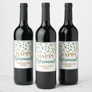 Étiquette Pour Bouteilles De Vin Joyeuse Retraite Confettis Vert et Or